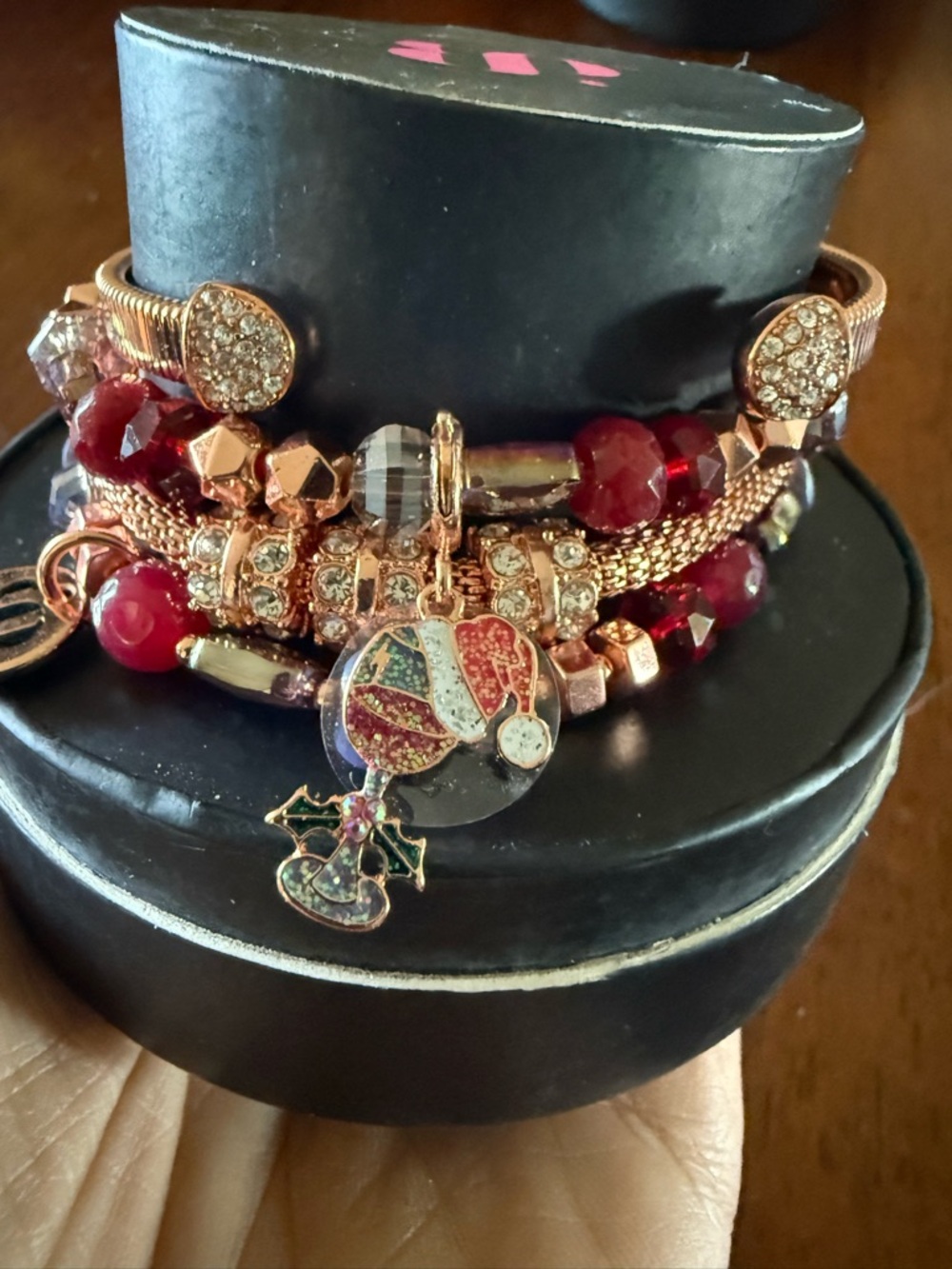 Bomb Party Holiday Stack bracelet I’m dreaming of a wine Christmas NWT rose gold